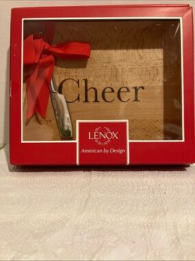 Lenox Wood Cheese Board Gift Set with Red Ribbon and Silver Knife